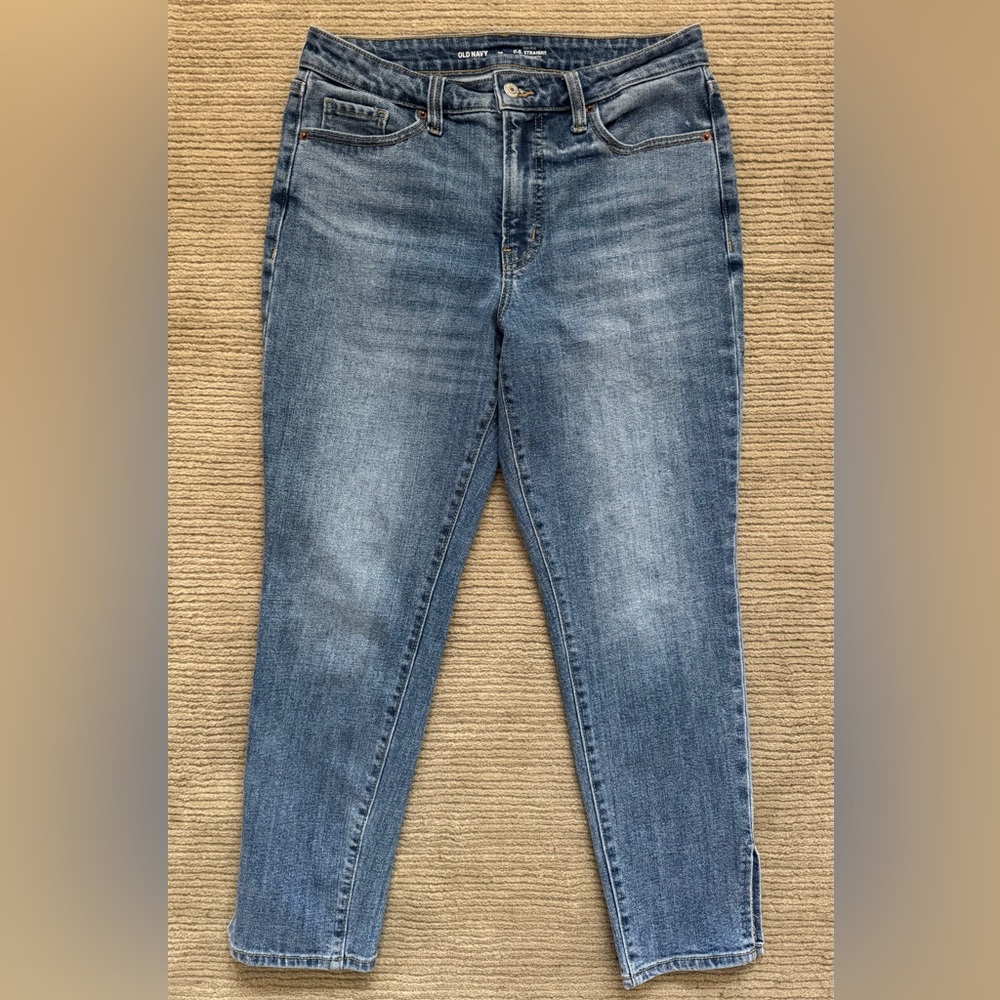 Old Navy Women’s OG Straight Blue Denim Jeans High Rise Ankle Opening Size 10